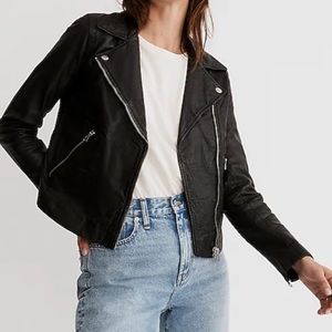 New Madewell Washed Leather Moto Jacket Black XS